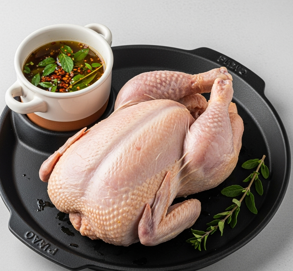 Frango pronto para ser assado