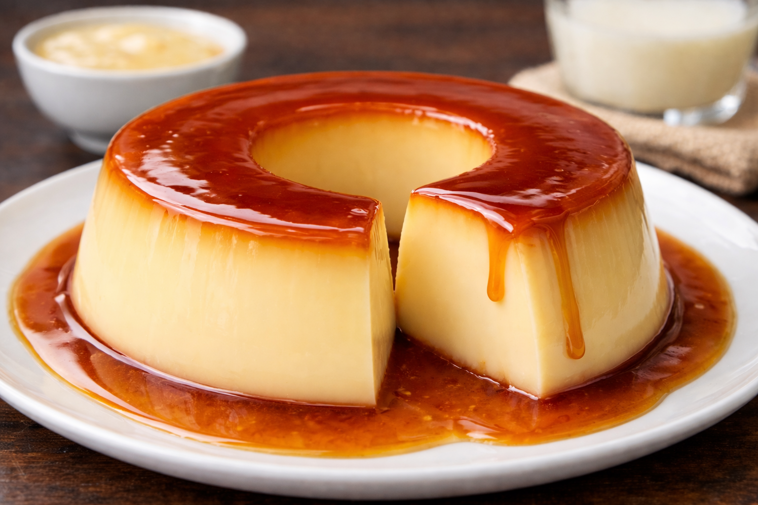 Pudim de leite condensado perfeito, cremoso e sem furinhos, com calda caramelizada brilhante.