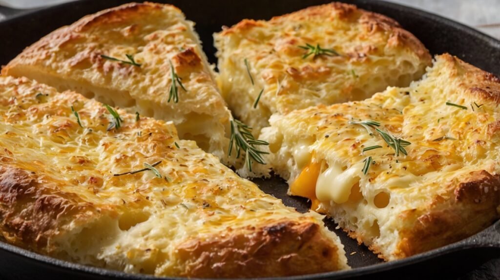 Pão de queijo de frigideira dourado, feito com tapioca e queijo cottage, servido em um prato com uma xícara de café. Receita rápida e sem glúten.