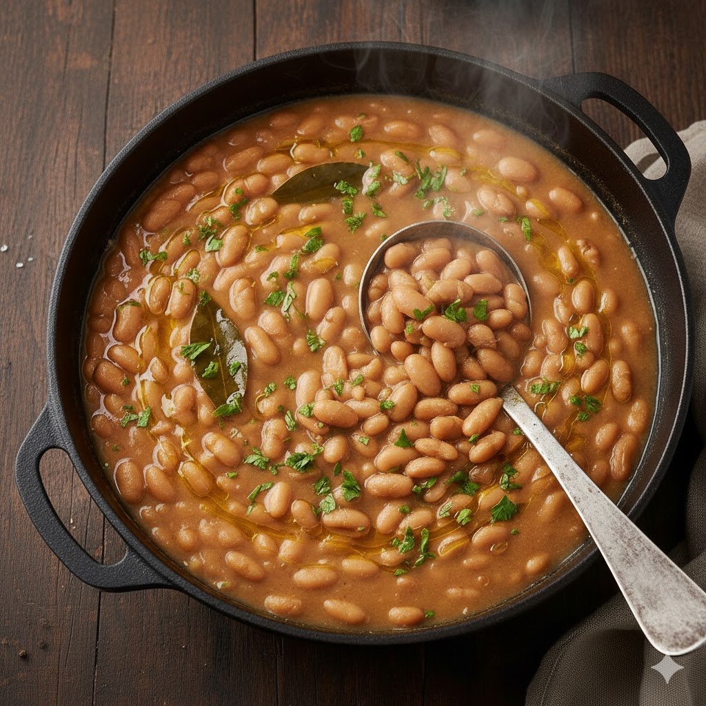 Feijão simples e saboroso com caldo cremoso e folha de louro