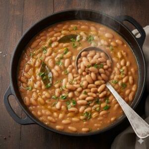 Feijão simples e saboroso com caldo cremoso e folha de louro